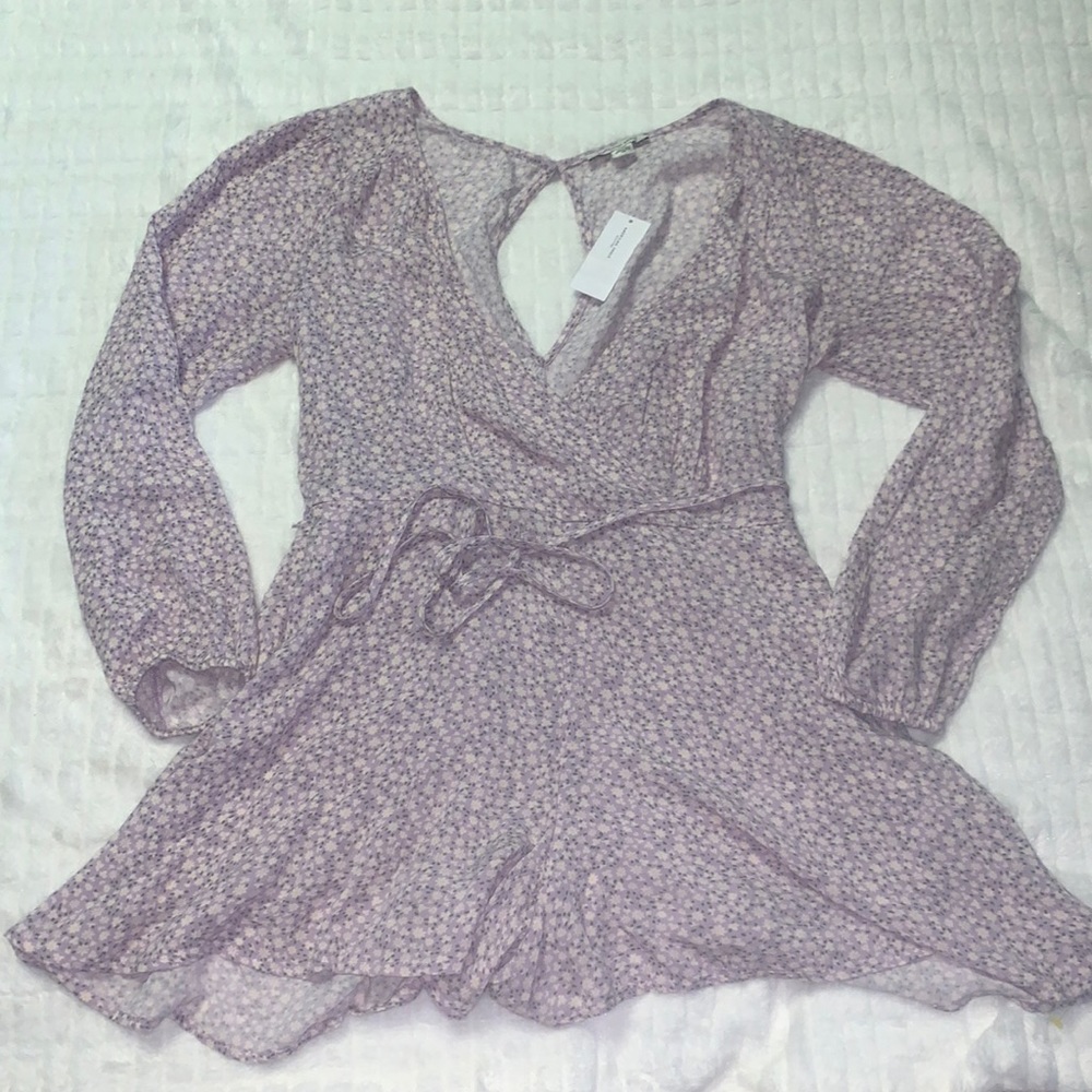 American Eagle Outfitters Lavender Floral Wrap Romper